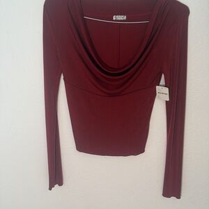 Free People Burgundy Drape Neck Blouse